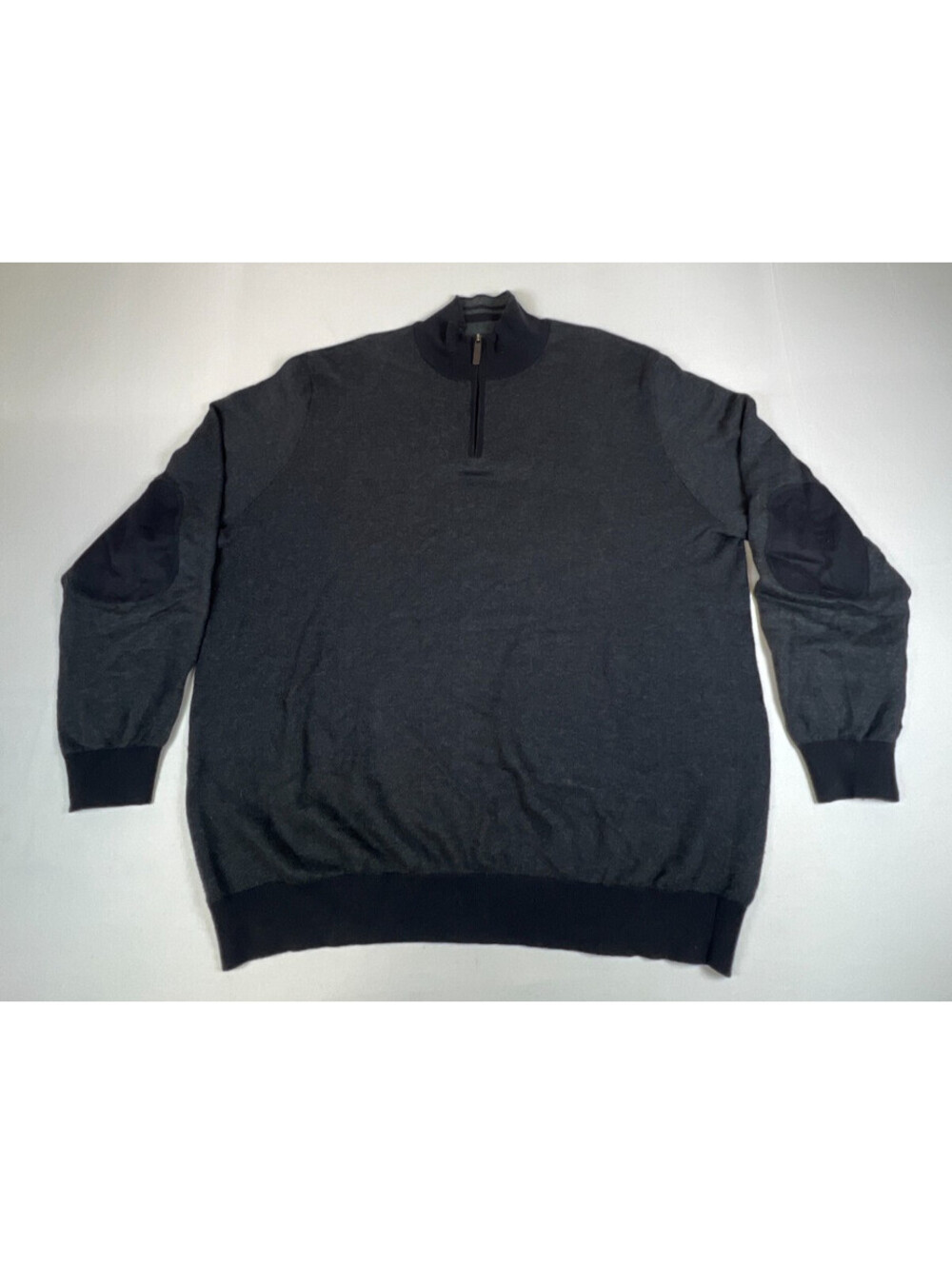 Tasso Elba Men XL Grey 1/2 Zip Mock Neck Cotton Pullover Sweater Elbow Patches